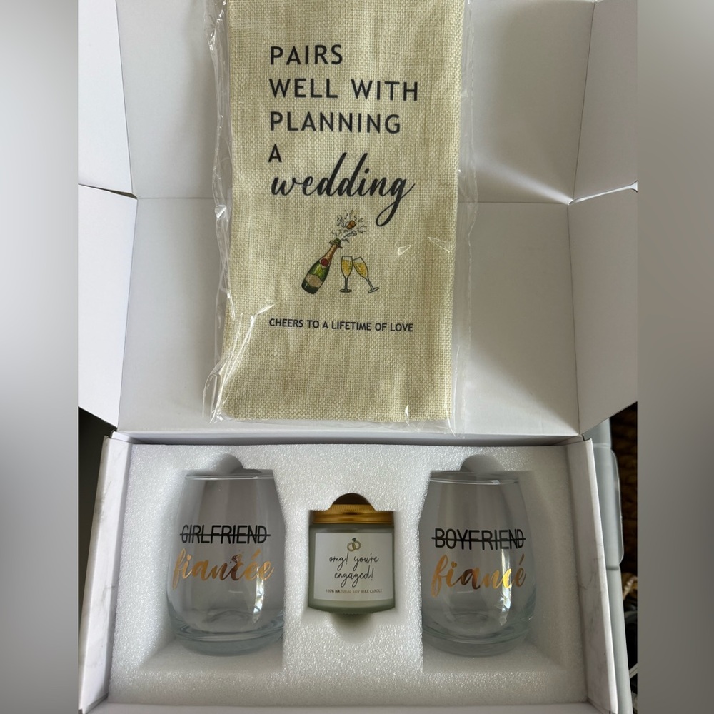 Engagement Gift Set with Glasses and Candle